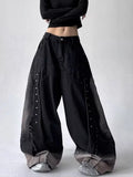 SHOPMOCHO 2025 American Retro Y2K Style Patchwork Washed Black Baggy Women's Stacked Jeans Pants Woman Clothing Wide Leg Denim Trousers