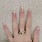 SHOPMOCHO 24Pcs Mid-length Almond Ballet False Nails Simple Cat Eye Design Press on Fake Nail Wearable Full Cover Nail Tips Manicure Tools