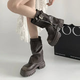 SHOPMOCHOWinter Women Biker Boots Fashion Belt Buckle Ladies Elegant Platform Long Pipe Booties Casual Women's Knee High Booties2025