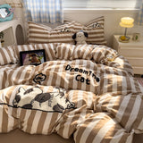 SHOPMOCHO Brown Stripe Bedding Comforter Set Pillowcase bed sheet Single Full Size Bed Linen Duvet Cover Set Queen/King Double Single Bed