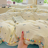 SHOPMOCHO Flower Printed Duvet Cover Sets Queen/King Bedding Set with Shell Edge Washed Cotton dekbedovertrek 240x220  이불 커버 Bed Cover Set
