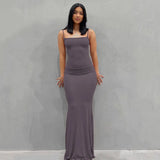 Shopmocho Summer Women's Sexy Backless solid color Long Dresses Elastic High Waist Strapless Bodycon Dress Party Skinny Sleeveless Robe