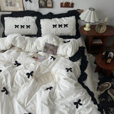 SHOPMOCHO Korean Princess Style Kawaii Girl Black Bow Bedding Set Skin-friendly Soft Duvet Cover Set Bed Sheet Or Bed Skirt Pillowcases