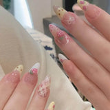 Shopmocho 10Pcs Almond Press on Nails with Pink Strawberry Bear Design Acrylic False Nails Cute Full Cover Sweet Girl Wearable Nail Tips