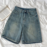SHOPMOCHO Retro Denim Shorts Women Summer High Waist Loose Wide Leg Straight Short Pants Versatile Casual Half Pants Female Streetwear
