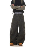 SHOPMOCHO Men's Relaxed Wide-Leg Scissor-Cut Casual Pants American Vintage Multi-Pocket Camouflage Silhouette Curved-Leg Jeans