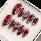 SHOPMOCHO 24Pcs Black Y2k Long False Nails with Almond Head Design Cat's Eye Silver Stripe Pattern Press on Fake Nails Wearable Nail Tips