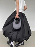 SHOPMOCHO Elegant Solid Women Elastic Waist Long Skirt Fashion A-line Vintage Korean Fashion Loose Balloon Maxi Skirt Casual Streetwear