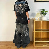 SHOPMOCHO Streetwear Y2K Harajuku hip-hop letter embroidery black loose jeans for men and women fashion retro new trend sports trousers