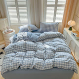 SHOPMOCHO 2026 New Lattice Duvet Cover Set with Sheet Pillowcases No Filling Warm Bed Linen Twin Full Queen Size Grid Home Bedding Set