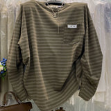 Shopmocho Loose Long Sleeve Striped T-Shirt Women's Fashionable Retro Korean Style Casual Top Thin Medium Length Lazy Style T-Shirt