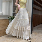 SHOPMOCHO White Tiered Ruffle Hem Skirt 2025 - High Waist Flowy A-Line Maxi Skirt, Summer Chiffon Layered Skirt with Pleats