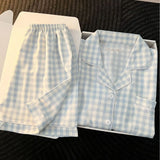 SHOPMOCHO Ins Japanese-Style Minimalist Women's Pajamas Summer Bubble Cotton Cute Girl Loose Short-Sleeve Shorts Loose Summer Outfit Set