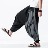 SHOPMOCHO Hip Hop Style Loose Fit Low Waist Cotton Linen Special Cropped Pants Japanese Style Baggy Pants For Men