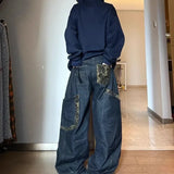 SHOPMOCHO Deeptown Y2K Retro Women Jeans Big Pocket Scimitar Leopard Wide Leg Denim Cargo Pants Harajuku Baggy Autumn Streetwear Trousers