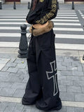 SHOPMOCHO American Style Fashion Frayed-Edge Cross Casual Pants Trendy Hip-Hop High-Street Sweatpants Millennial Retro Y2K Pants