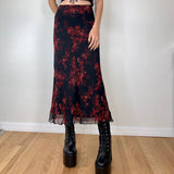 Shopmocho Combhasaki Women's Y2K Retro Vintage Floral Printed High Waist Ruffled Elegant Elastic Waist Long Skirts Street Style Bottoms