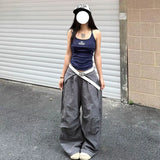 SHOPMOCHO Y2K Cargo Pants Women Streetwear Letter Diamond Baggy Sweatpants Harajuku White Wide Leg Joggers Summer Grunge Casual Trousers