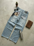 SHOPMOCHO Men Vintage Y2K Light Blue Angel Wings Embroidered Wide Leg Jeans Oversized Denim Casual Hip Hop Streetwear Urban Fashion Pants