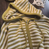 Shopmocho Oversized Knitted Striped Hooded Cardigan Women Autumn Winter Loose Casual Zipper Sweaters Versatile Knitting Outerwear