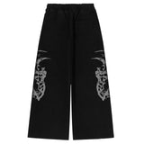 SHOPMOCHO Anime Cloud Print Wide Leg Pants Men Women Streetwear Harajuku Loose Trousers with Wing Pattern Elastic Waist Casual Bottoms