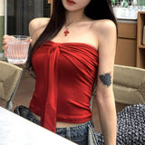 Shopmocho Sleeveless Tank Top for Women Summer Slim Bow Crop Top Sexy Skinny Tube Tops Fashion Clothing Streetwear Girl