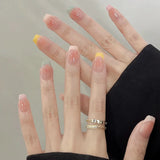Shopmocho 24Pcs Glitter Diamond Press On Nails Sweet Cute Girl Acrylic Nails Full Cover Short Square Fake Nails Wearable Manicure Nail Tip