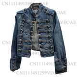 SHOPMOCHO 2026 Autumn New Fashion Metal Buckle Design Shoulder Strap Denim Short Jacket For Women High Street Coat Female 11A06995
