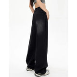 SHOPMOCHO Lady Retro Black Gray High Waist Jeans Pants Women Fashion Straight Leg Denim Trousers Girls Loose Fit Thin Casual Pants
