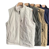 SHOPMOCHO Retro Lambskin Vest for Men Women Stand Collar Sleeveless Fleece Lined Autumn Winter Warm Outdoor