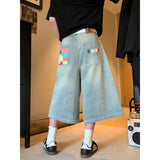 Shopmocho American Retro Jeans Y2K Men Women Harajuku Hip Hop Gothic Retro Pocket Embroidered Blue Baggy Jeans Low Waist Wide Leg Trousers