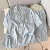 SHOPMOCHO Men's Luxury New Pajama Set Solid Color Short Sleeve Lapel Top And Elastic Shorts Plus Size Pajamas Summer Loungewear Sleepwear