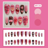 Shopmocho 24pcs Sweet Letter Press On Nails Cute Cherry Bowknots Ladybug Strawberry Decor False Nails Blush Pink Almond Fake Nail For Girl