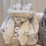 SHOPMOCHO Cute Rabbit Ear Plush Backpack For Women Soft Furry Large Capacity Bag 2025 Autumn Winter Fashion Travel School Daily Use