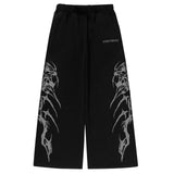 SHOPMOCHO Anime Cloud Print Wide Leg Pants Men Women Streetwear Harajuku Loose Trousers with Wing Pattern Elastic Waist Casual Bottoms