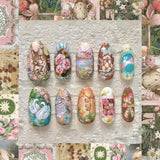 SHOPMOCHO 24pcs Flower Print Press on Nails Wine Red Blush Almond False Nail Tips Wearable Reusable Summer Spicy Girl Fake Nails
