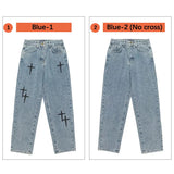 SHOPMOCHO Prints Jeans Men 2026 New Streetwear Baggy Wide Leg Jeans Korean Fashion Drapes Straight Casual Loose Denim Cargo Pants