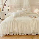 SHOPMOCHO 3pcs White Bedding set ruffles Duvet Cover Set (1*Duvet Cover + 2*Pillowcase, Without Core)for bedroom guest room