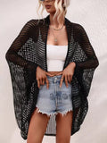 SHOPMOCHO-Openwork Open Front Longline Cover Up Crochet Knit Cardigan Sweater for Women Summer Vacation Beach Outfit