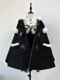 SHOPMOCHO Black Cape Coat Women Winter Loose Hooded Zipper Overcoat Fashion Elegant Casual Gothic Christmas Shawl Clothes