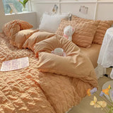 SHOPMOCHO Princess Bedding Set  French Style Wash Cotton Solid Color Seersucker Summer Soft 2026New Bed Sheet Set Comforter Set