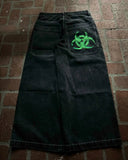SHOPMOCHO Men Gothic Cross Print Black Denim Baggy Pants Mid Waist Big Pocket Design Loose Fit Hip Hop Streetwear Jeans for Daily Casual