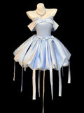 SHOPMOCHO 2026 Japanese Summer Blue Pure Desire One Shoulder Birthday Dress Thousand Gold Style Bow Knot Slim Short Sleeve Women's Dress