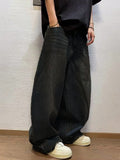 SHOPMOCHO 1Pc Men's Wide Pants Brushed Jeans Wide Jeans Y2K New Rocks Jeans Buggy Black Hip-Hop Pants