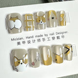 SHOPMOCHO 10Pcs Wearable Cat Eyes Series Short Square Press On Nails Kawaii Cartoon Cat Rabbit Rhinestone Gradients Full Cover False Nails