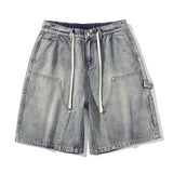 SHOPMOCHO Summer Men's Shorts American Retro Street Hip-hop Y2K Loose Denim Shorts Fashion Casual Splicing Overalls Five-quarter Pants