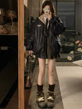 Shopmocho Maillard Fashion PU Leather Jacket With Lambswool Coat Both Sides Female Y2K Winter New Velvet Locomotive Cotton-padded Jacket