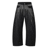 SHOPMOCHO Autumn Winter High Street Denim Pants Men's Retro Full Diamond Hot Stamping Hip-hop Loose Straight Leg Wide Leg Streetwear Jeans