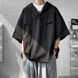 SHOPMOCHO 5 Colors Summer Hooded T shirt Men Korean Half Sleeve Pullover Streetwear Loose T-shirt Tops Drawstring Men Clothing