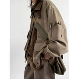 SHOPMOCHO Man Jacket Spring Autumn Loose Cargo Jacket Japanese Vintage Multi-Pocket, Unisex Streetwear, Stylish Versatile Casual Coat